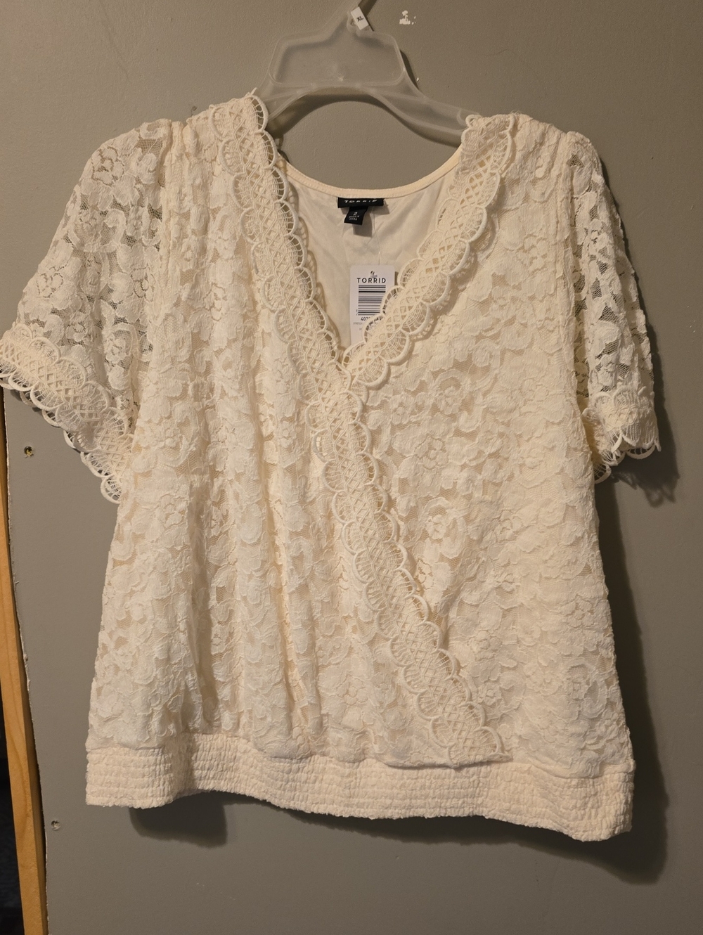 torrid Ivory Floral Lace Wrap Blouse